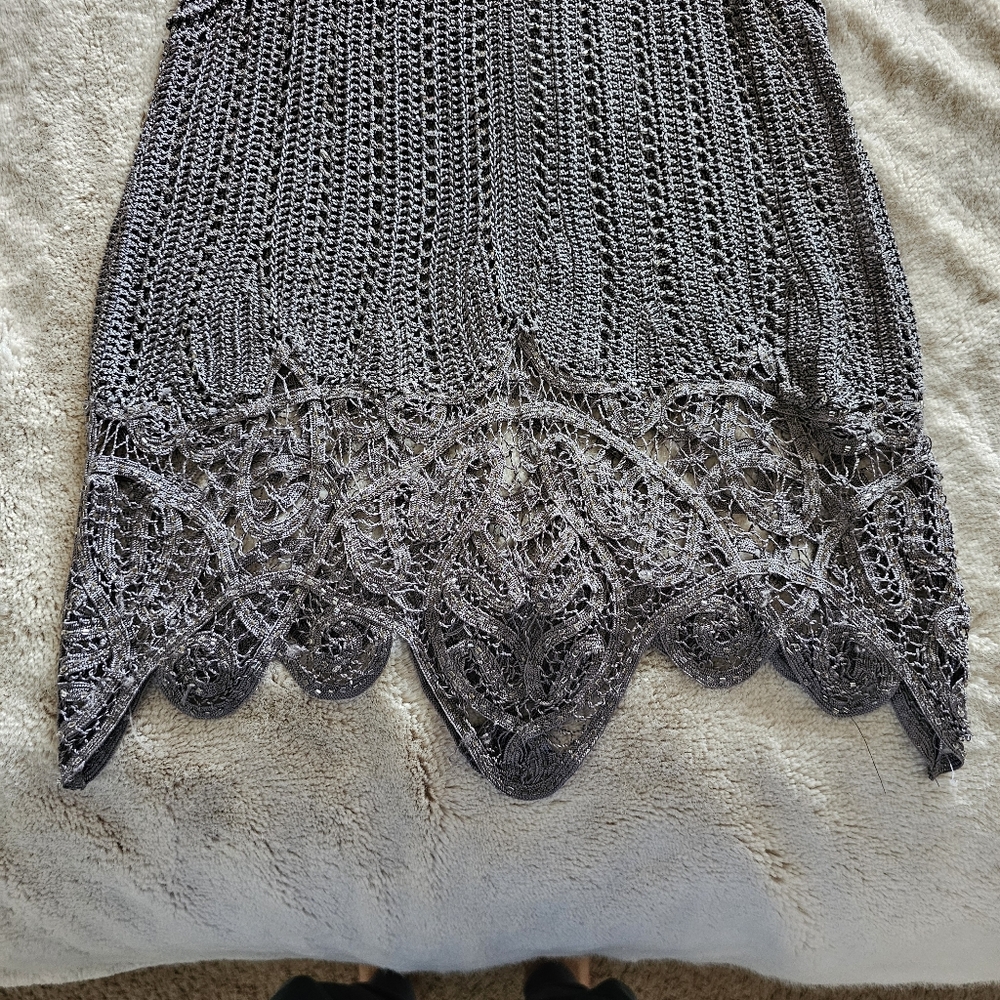 Karen Millen Grey Crochet Beaded Knit Cruise Party Bodycon Dress 1 - Picture 8 of 9